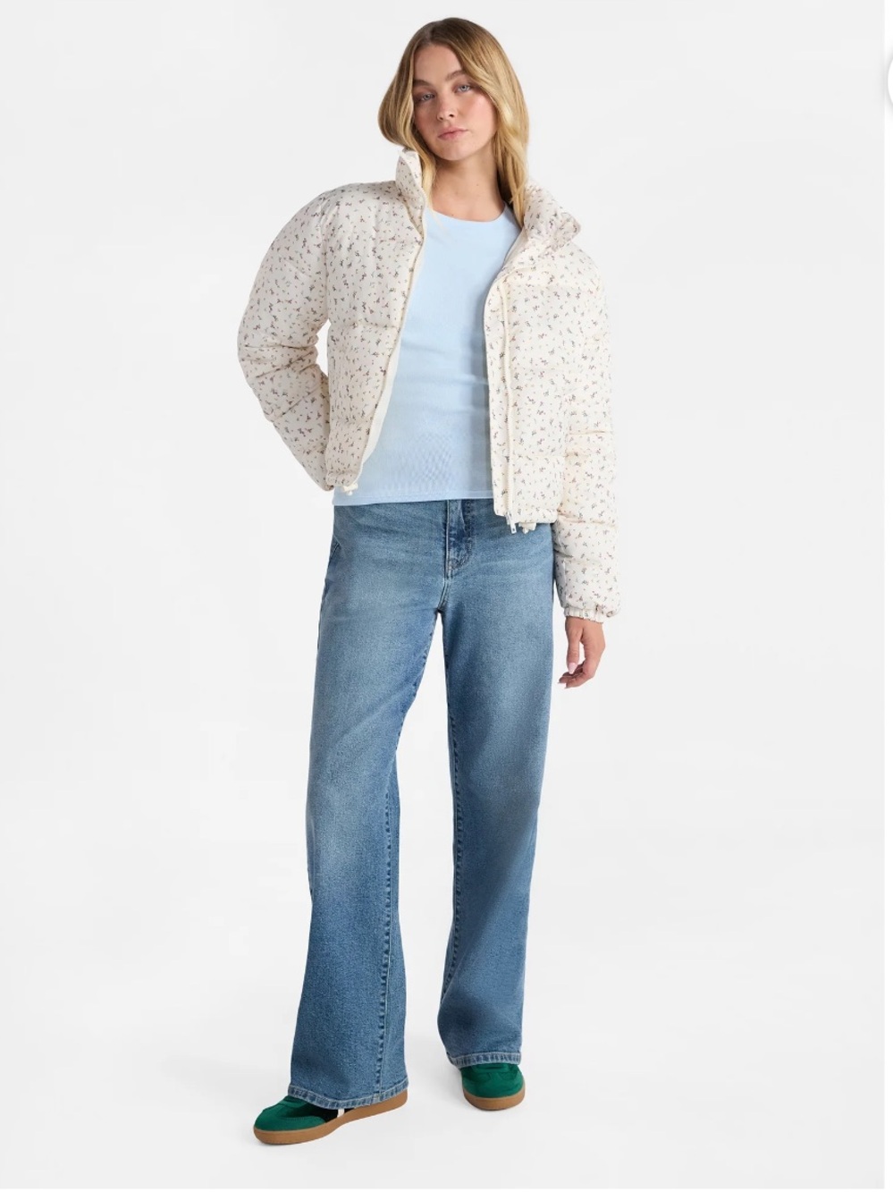 No Boundaries White Floral puffer Jacket